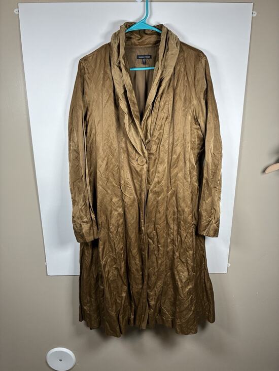 Eileen Fisher Jackets & Blazers - Eileen Fisher Womens L Bronze Metallic Cotton Blend Duster Coat Quiet Luxury